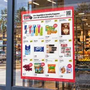 Poster op maat gemaakt voor Budget Food supermarkt