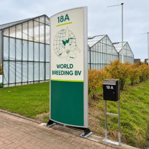 Op maat gemaakte reclamezuil met verlichting voor World Flower BV