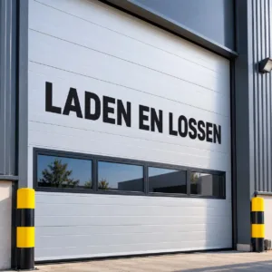 Sterk hechtende sticker op een overheaddeur