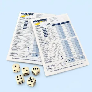 Gepersonaliseerde Yahtzee blokjes met logo inclusief dobbelstenen