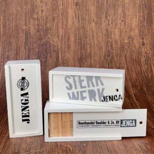 Jenga met bedrukt deksel
