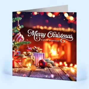 Vierkante gevouwen kerstkaarten laten bedrukken met eigen tekst en ontwerp
