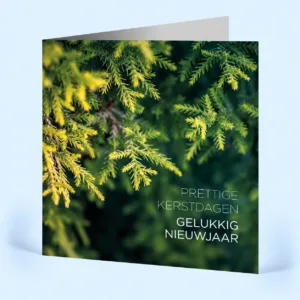 Kerstkaart met gepersonaliseerde kerstwens aan de binnenzijde