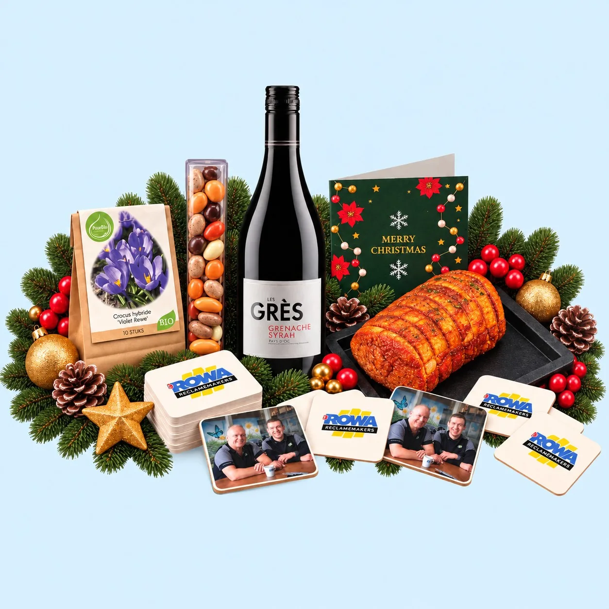 Kerstpakket verpakt in gepersonaliseerde doos
